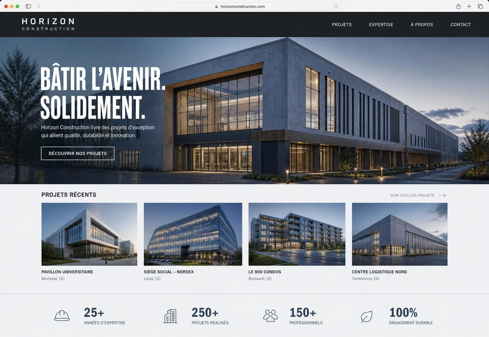 Espace projets conçu pour Horizon Construction